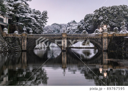 《東京都》雪景色の東京・皇居外苑二重橋 89767595
