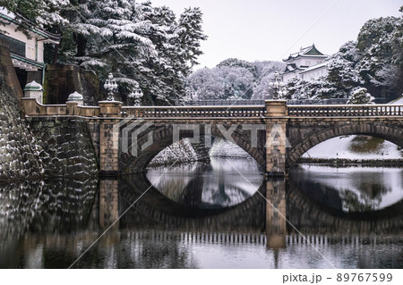 《東京都》雪景色の東京・皇居外苑二重橋 《東京都》雪景色の東京・皇居外苑二重橋 89767599
