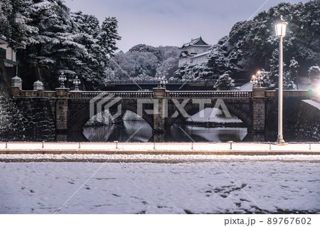 《東京都》雪景色の東京・皇居外苑二重橋 89767602