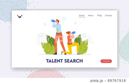 Talent Search Landing Page Template. Business Characters Watching to Binoculars, Business Vision, Employee Recruitment 89767918