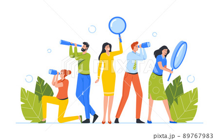 Business Team Male and Female Characters Watching to Spyglass, Binocular or Magnifier Searching for Idea, Recruitment Business Team Male and Female Characters Watching to Spyglass, Binocular or Magnifier Searching for Idea, Recruitment 89767983