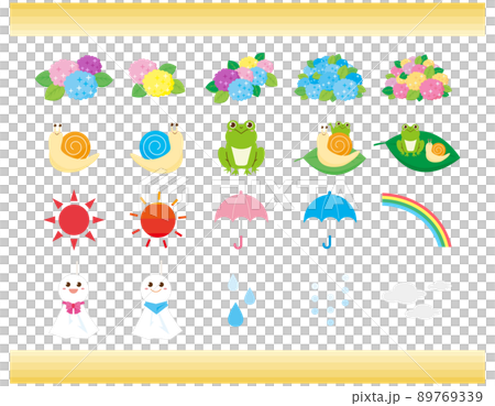 かわいいカエルとカタツムリ　紫陽花　イラストセット 89769339