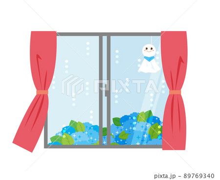 紫陽花　窓辺　てるてる坊主　ベクターイラスト 89769340