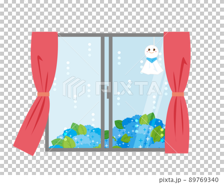 紫陽花　窓辺　てるてる坊主　ベクターイラスト 89769340