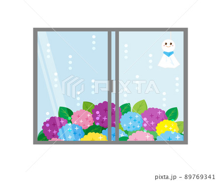 紫陽花　窓辺　てるてる坊主　ベクターイラスト 89769341