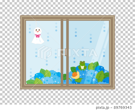 繡球花窗邊 Teru Teru Bozu 矢量插圖 繡球花窗邊 Teru Teru Bozu 矢量插圖 89769343