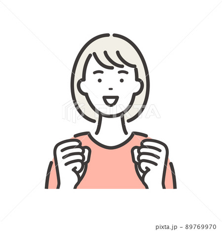 両手を握りしめて喜ぶ若い主婦 89769970