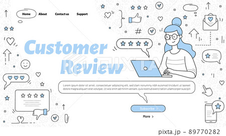 Customer review banner with girl puts feedback 89770282