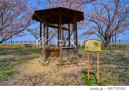 春の香川県丸亀市の丸亀城 二の丸の日本一深い井戸 89770592