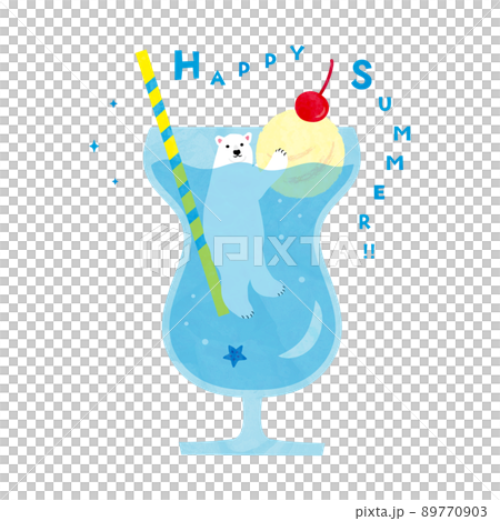 Summer illustration 2022 (polar bear in soda) with letters 89770903