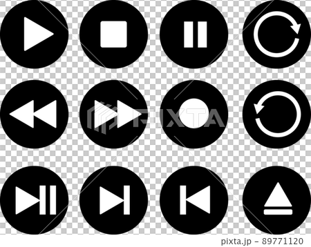 Video audio button icon set black monotone 89771120