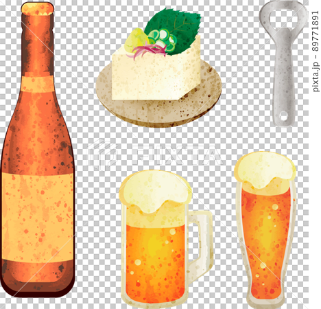 Summer beer draft beer knob liquor mug glass watercolor hand-painted analog touch illustration set 89771891