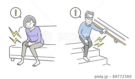 ベクターイラスト素材：膝の痛みに悩むシニア男女 89772560