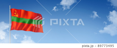 Transnistria flag isolated on a blue sky. Horizontal banner 89773495