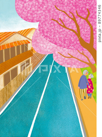 散歩で桜道を歩き、春を感じる 89774346