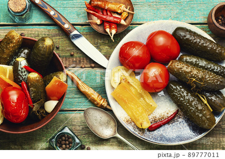 Homemade cold appetizer, pickled vegetables. 89777011