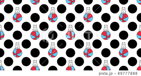 cat seamless pattern kitten calico polka dot beach ball vector neko breed character cartoon pet tile background repeat wallpaper animal doodle illustration design scarf isolated 89777888