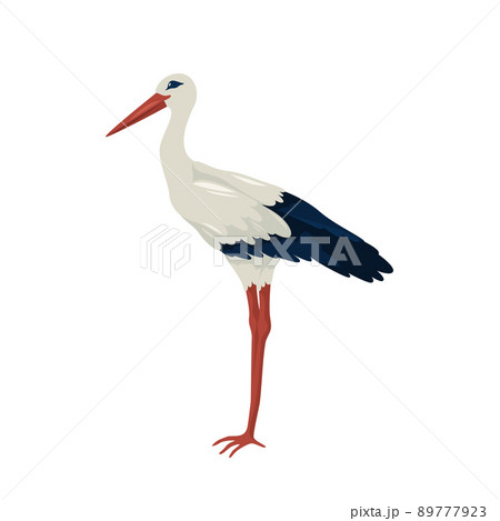 White stork or crane bird, vector icon or clipart 89777923