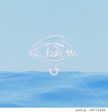 3d render, 3d illustration. Abstract glass transparent eye with sea. 89778388