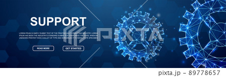 Gear polygonal horizontal banner. Technology low poly symbol for head promotion banner. Gear wheel design template illustration concept. Gear polygonal horizontal banner. Technology low poly symbol for head promotion banner. Gear wheel design template illustration concept. 89778657