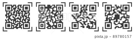 Qr code icons. Product label mark for scan. Square qrcode stickers isolated, black on white background, random lines . Vector illustration Qr code icons. Product label mark for scan. Square qrcode stickers isolated, black on white background, random lines . Vector illustration 89780157