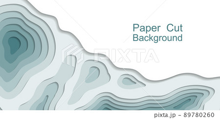 Paper cut topography 3d background. Multi layers, origami relief map. Sea water papercut web banner, smooth topo lines, teal color modern trensy design. Vector illustration 89780260