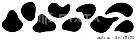 Amorphous shapes. Liquid irregular asymmetric forms. Black organic fluid blobs isolated.  Simple smooth  ink stain, flat style elements for design. Abstract vector illustration. 89780309