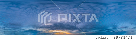 360 panorama of dark blue sunset sky with Cirrocumulus clouds Seamless hdr spherical equirectangular format with complete zenith for use in 3D, game and for composites in aerial drone pano as sky dome 360 panorama of dark blue sunset sky with Cirrocumulus clouds Seamless hdr spherical equirectangular format with complete zenith for use in 3D, game and for composites in aerial drone pano as sky dome 89781471