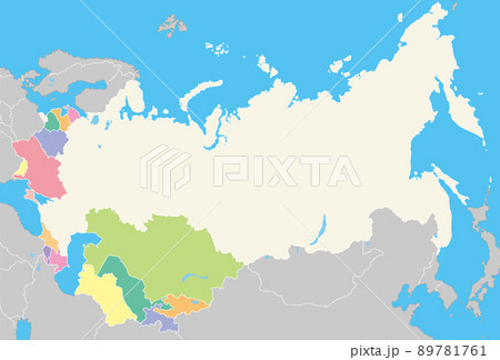 旧ソビエト連邦から独立した国々、ロシア、カラフルで明るい地図