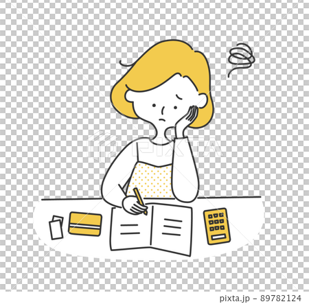 家計簿をつけながら悩む女性 89782124