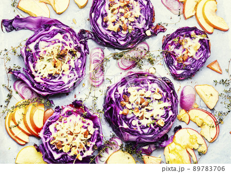 Roasted red cabbage steaks, autumn food 89783706