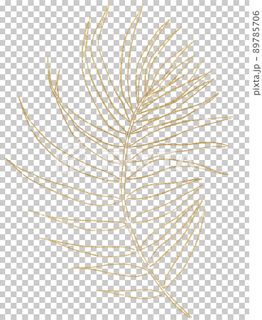 Golden tropical watercolor palm leaf, outline illustration Golden tropical watercolor palm leaf, outline illustration 89785706