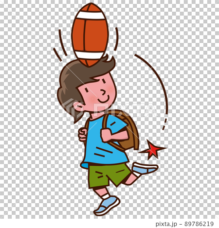 Elementary school students who dexterously put a rugby ball on their head 89786219