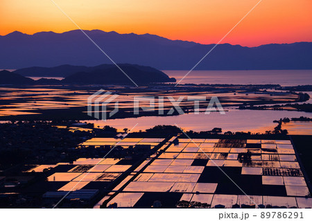 能登川水田夕照 89786291