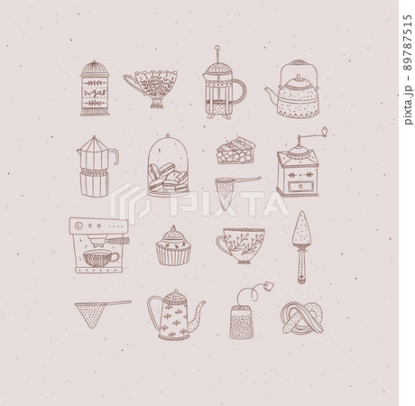 Set of kitchen coffee and tea icons casual peach 89787515