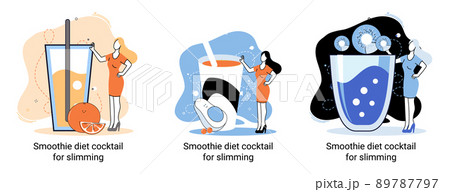 Green smoothie as healthy diet cocktail for slimming tiny person concept. Vegan detox food metaphor 89787797