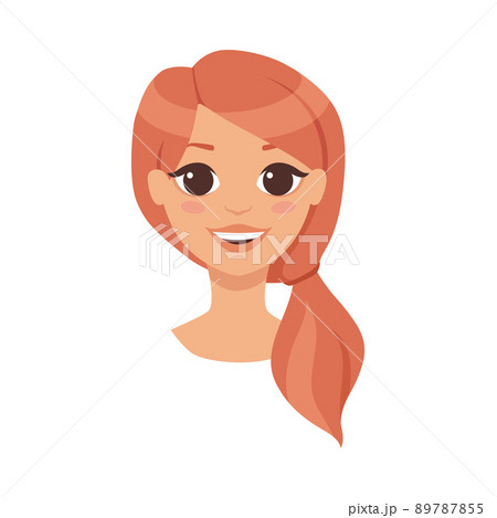 Pretty Woman Character Face with Red Hair in Ponytail Smiling Vector Illustration Pretty Woman Character Face with Red Hair in Ponytail Smiling Vector Illustration 89787855