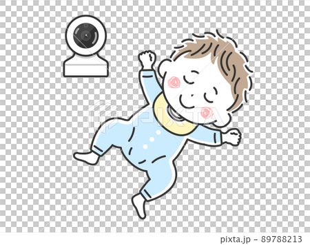 嬰兒監視器監控的熟睡嬰兒的插圖 89788213
