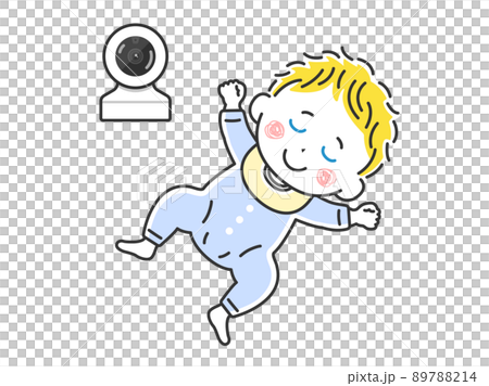 ベビーモニターで監視する、寝ている白人赤ちゃんのイラスト ベビーモニターで監視する、寝ている白人赤ちゃんのイラスト 89788214