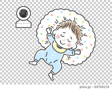 ベビーモニターで監視する、寝ている赤ちゃんのイラスト ベビーモニターで監視する、寝ている赤ちゃんのイラスト 89788216