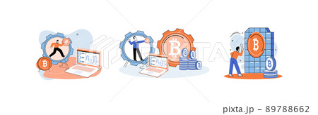 Cryptocurrency bitcoin mining metaphor, Blockchain technology. Cyber banking exchange procedures 89788662