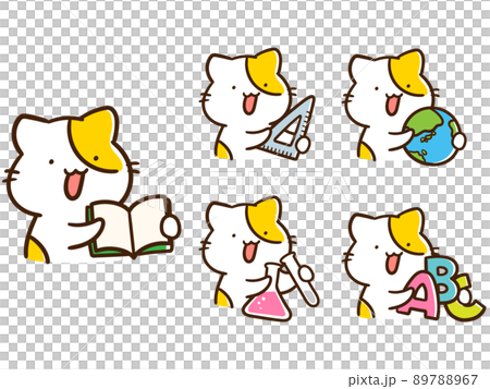 Handwritten style illustration set of cute cat characters with items from five subjects Handwritten style illustration set of cute cat characters with items from five subjects 89788967