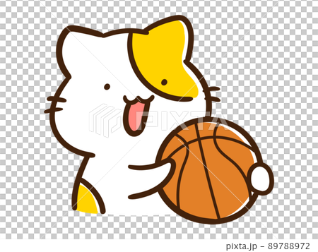バスケットボールを持つかわいいねこのキャラクターの手書き風イラスト バスケットボールを持つかわいいねこのキャラクターの手書き風イラスト 89788972