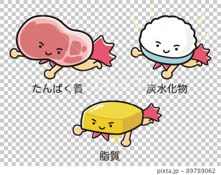 Nutrition illustration set of three major nutrients (hero style character) Nutrition illustration set of three major nutrients (hero style character) 89789062