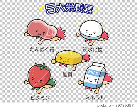 五種主要營養素的營養插圖集(英雄風格人物) 五種主要營養素的營養插圖集(英雄風格人物) 89789397