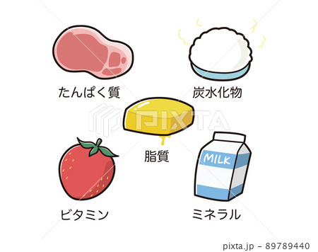 五大栄養素の栄養イラストセット 五大栄養素の栄養イラストセット 89789440
