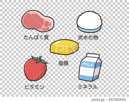 五大栄養素の栄養イラストセット 五大栄養素の栄養イラストセット 89789440