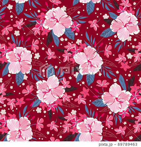 Tropical seamless background with simple flowers Tropical seamless background with simple flowers 89789463
