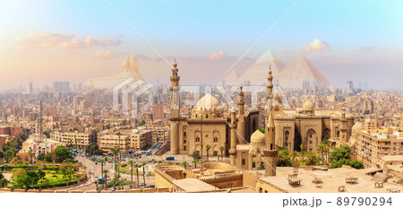 Panorama of Cairo and Famous Mosque of Sultan Hassan, Egypt Panorama of Cairo and Famous Mosque of Sultan Hassan, Egypt 89790294