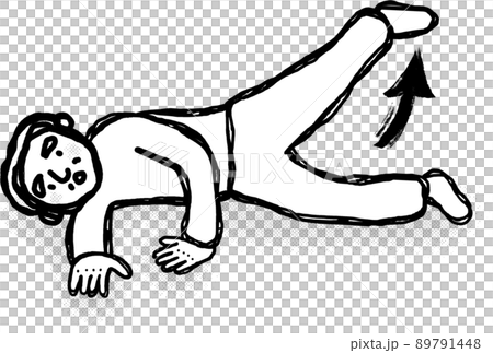 Elderly foot-raising exercises, rehabilitation, monochrome, 1-color printing, black and white 89791448